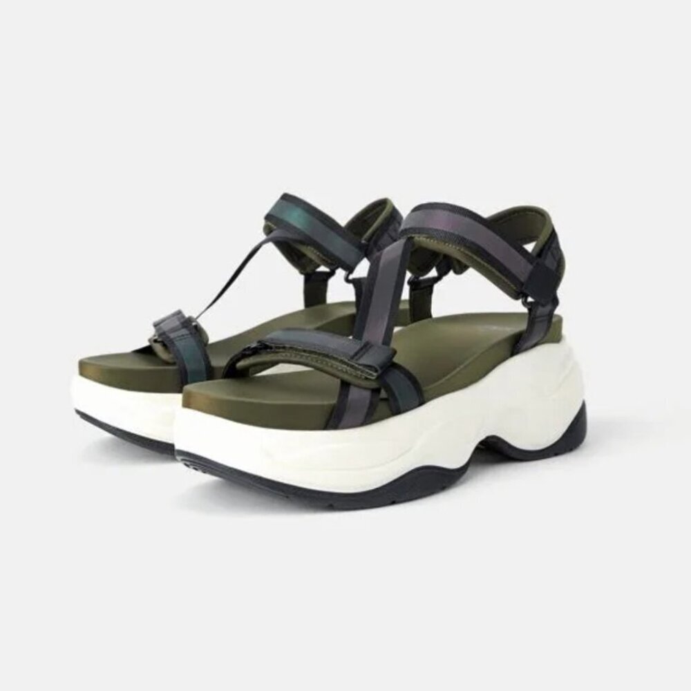 ZARA | Chunky sandals sporty reflective straps green purple platform sz 40